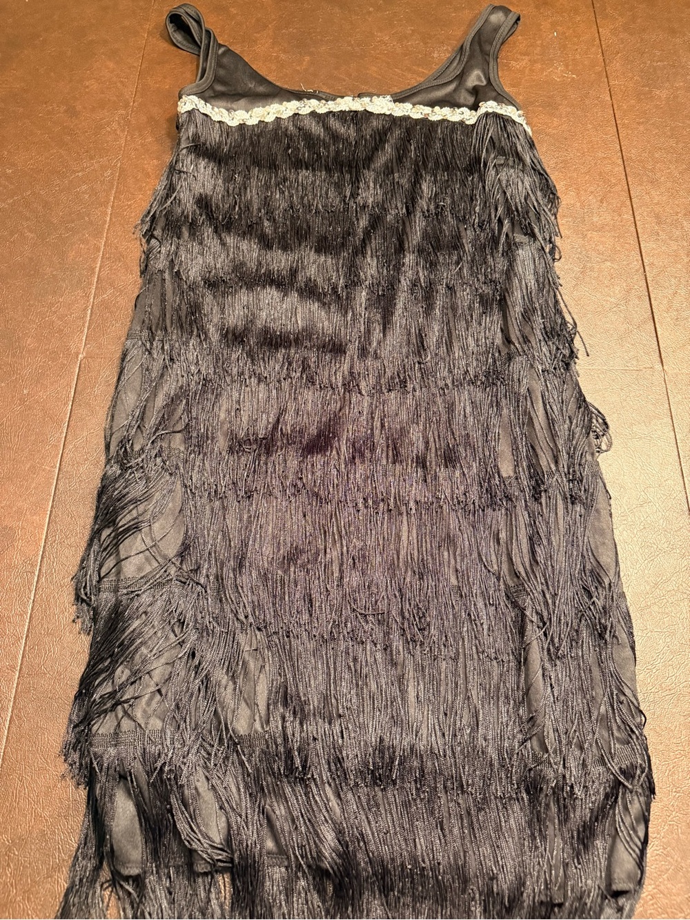 Flapper Halloween costume Black Fringe Midi Skirt with Decorative Trim - Picture 2 of 3
